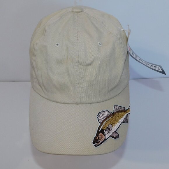 Magic Headwear OS Beige Tan Cotton Embroidered Walleye Fish Hat Cap NEW w Tag - Picture 2 of 9